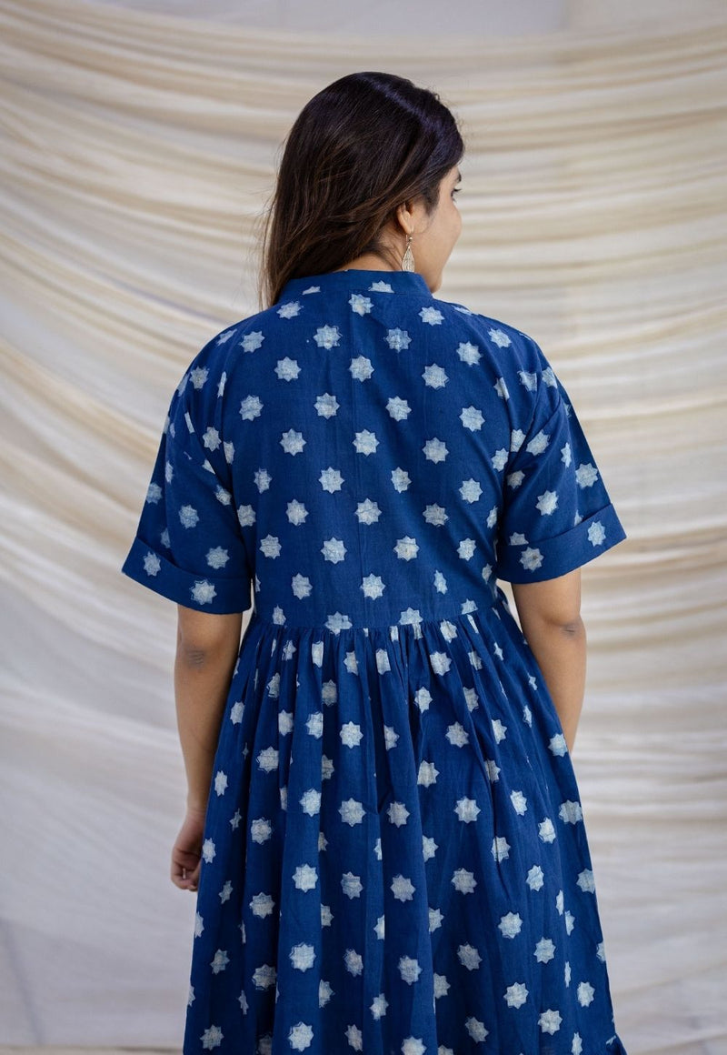 Nyla Indigo Dabu Cotton A Line Dress