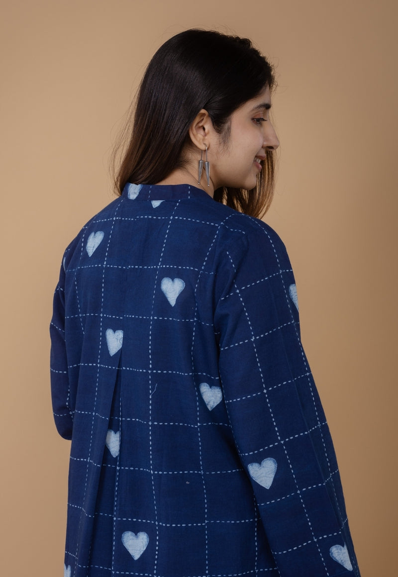 Ayaat Blue Dabu Cotton Straight Co-Ord Set