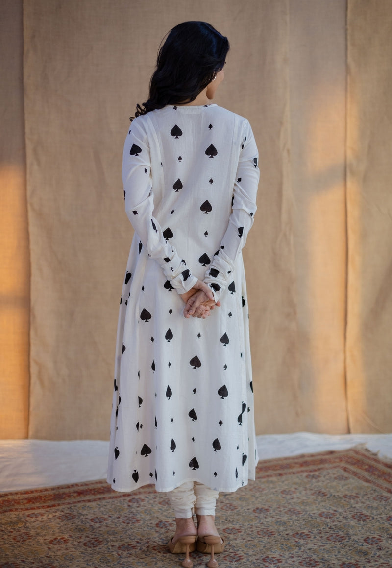 Shinat White Block Printed Cotton A Line Kurta