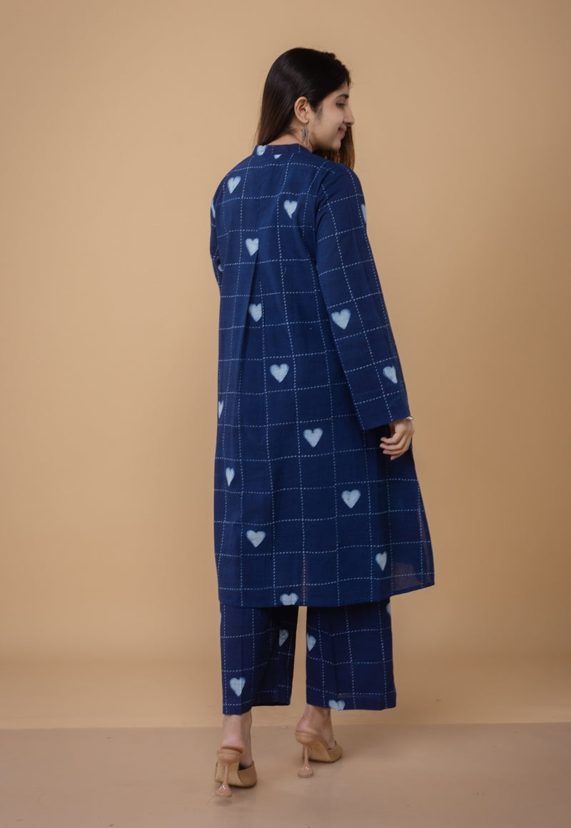 Ayaat Blue Dabu Cotton Straight Co-Ord Set