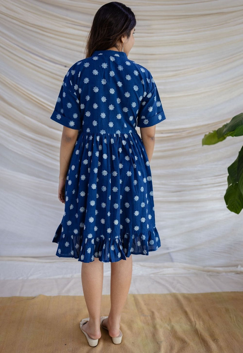 Nyla Indigo Dabu Cotton A Line Dress