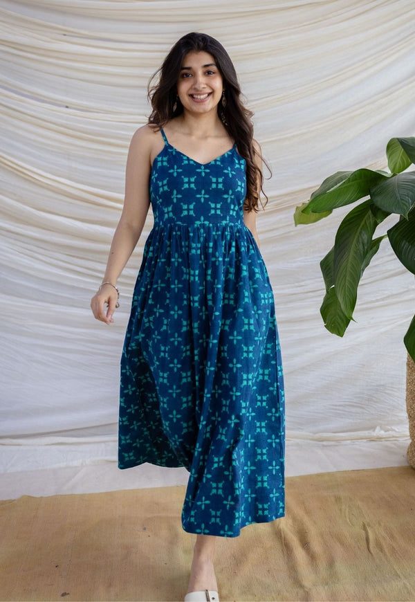 Eliya Indigo Dabu Cotton A Line Dress