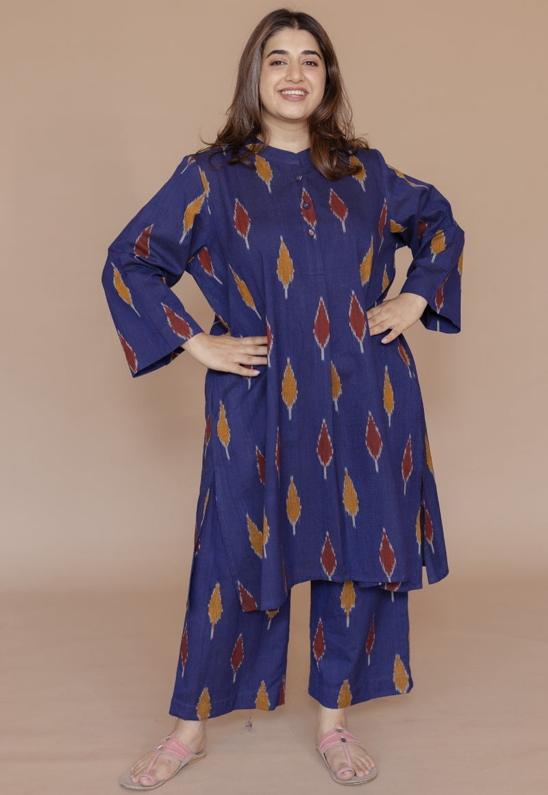 Yashi Blue Handloom Ikkat Cotton Straight Pant