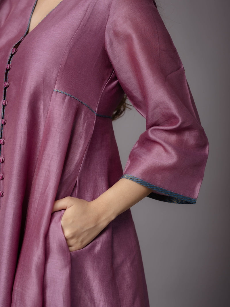 Deepa Purple Solid Chanderi Silk Kali Kurta with Hand Embroidery