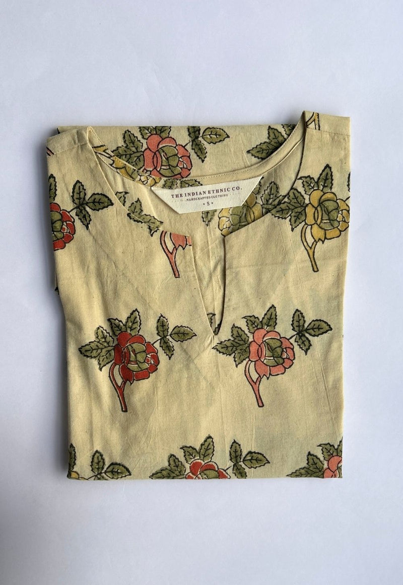 Navya Off White Kalamkari Cotton Straight Short Top