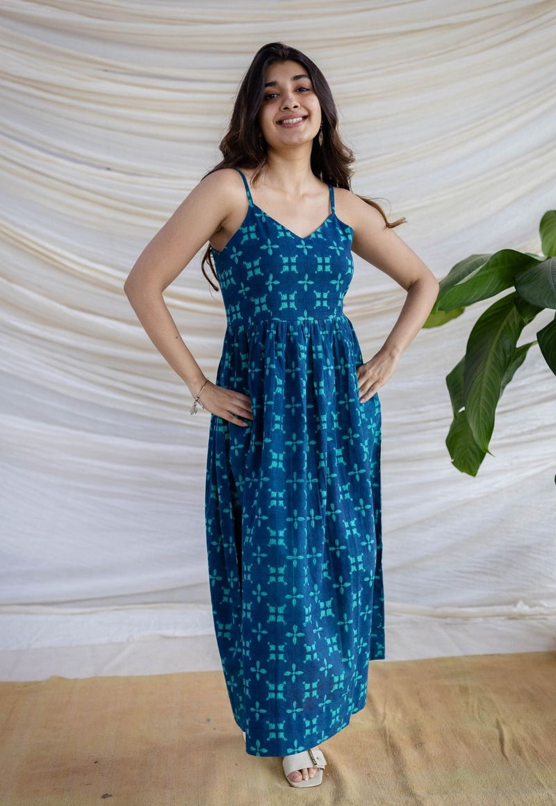 Eliya Indigo Dabu Cotton A Line Dress