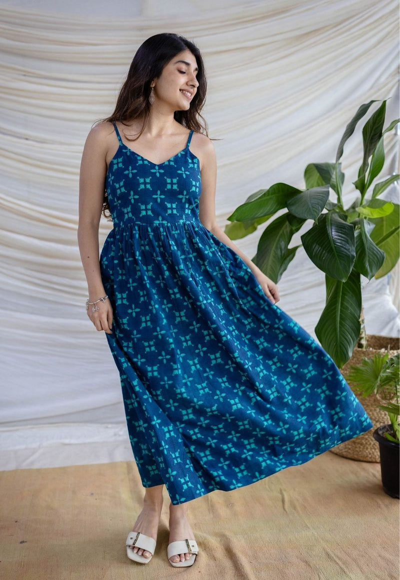 Eliya Indigo Dabu Cotton A Line Dress