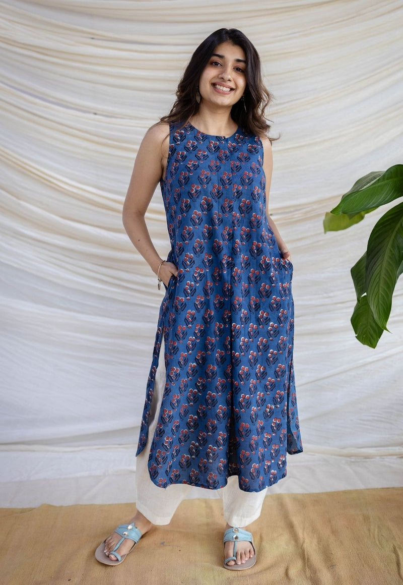 Salma Indigo Jahota Cotton Straight Kurta