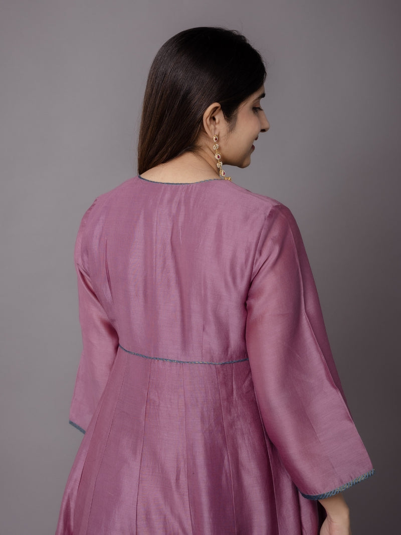 Deepa Purple Solid Chanderi Silk Kali Kurta with Hand Embroidery