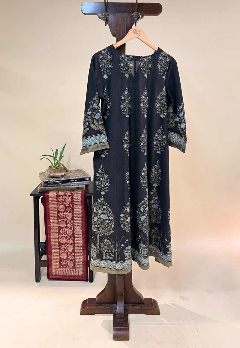 Prisha Black Ajrakh Cotton kali Kurta