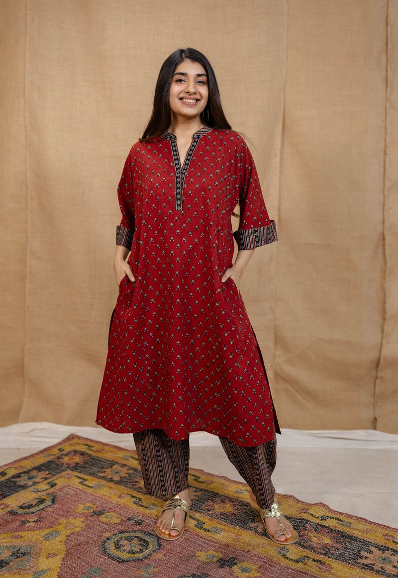 Adrina Madder Ajrakh Cotton A Line Kurta