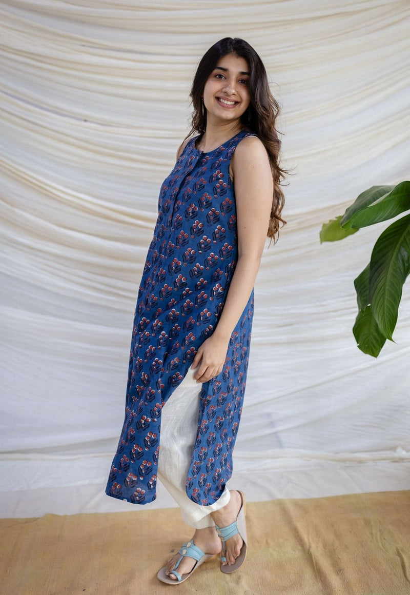 Salma Indigo Jahota Cotton Straight Kurta