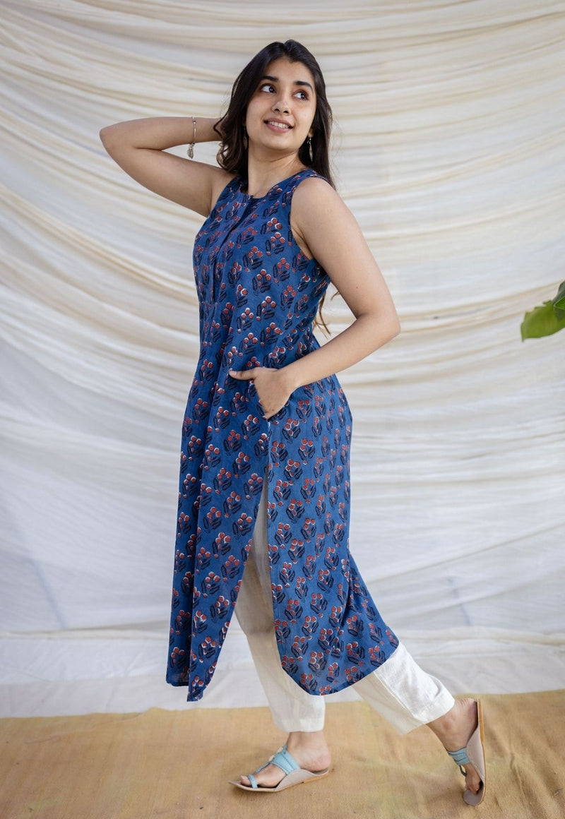 Salma Indigo Jahota Cotton Straight Kurta