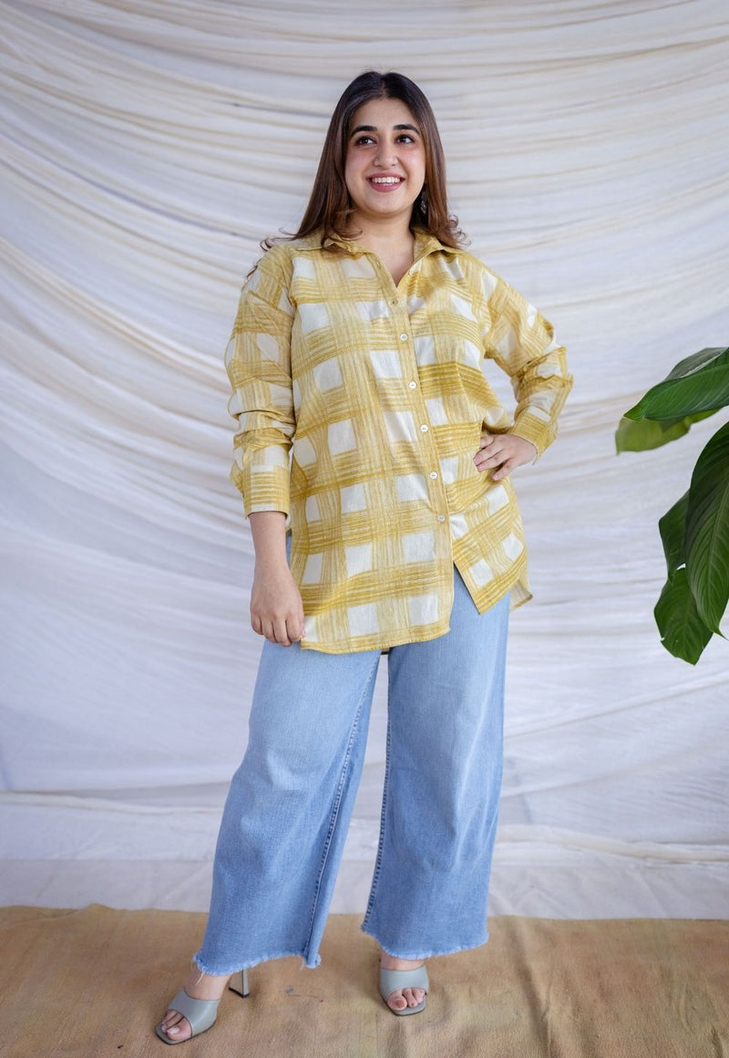 Rinaz Yellow Bagru Cotton Loose Shirt