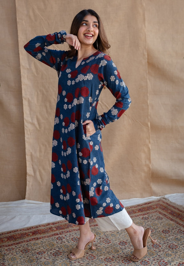 Hand Block Printed Cotton Kurti With Plazo Set long kurti design kurti  plazo set #tops … | Pakistani dress design, Designer party wear dresses,  Velvet dress designs