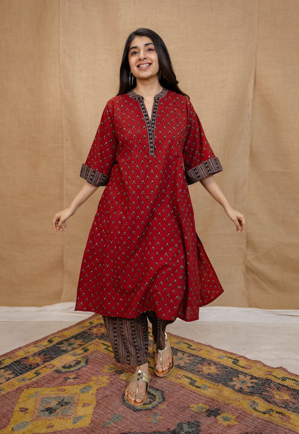 Adrina Madder Ajrakh Cotton A Line Kurta