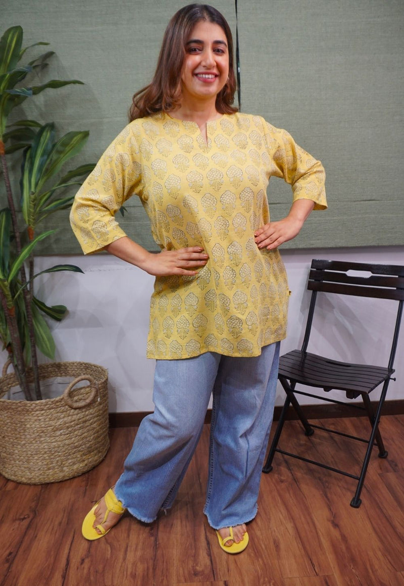 Yellow Dabu Slub Cotton Top