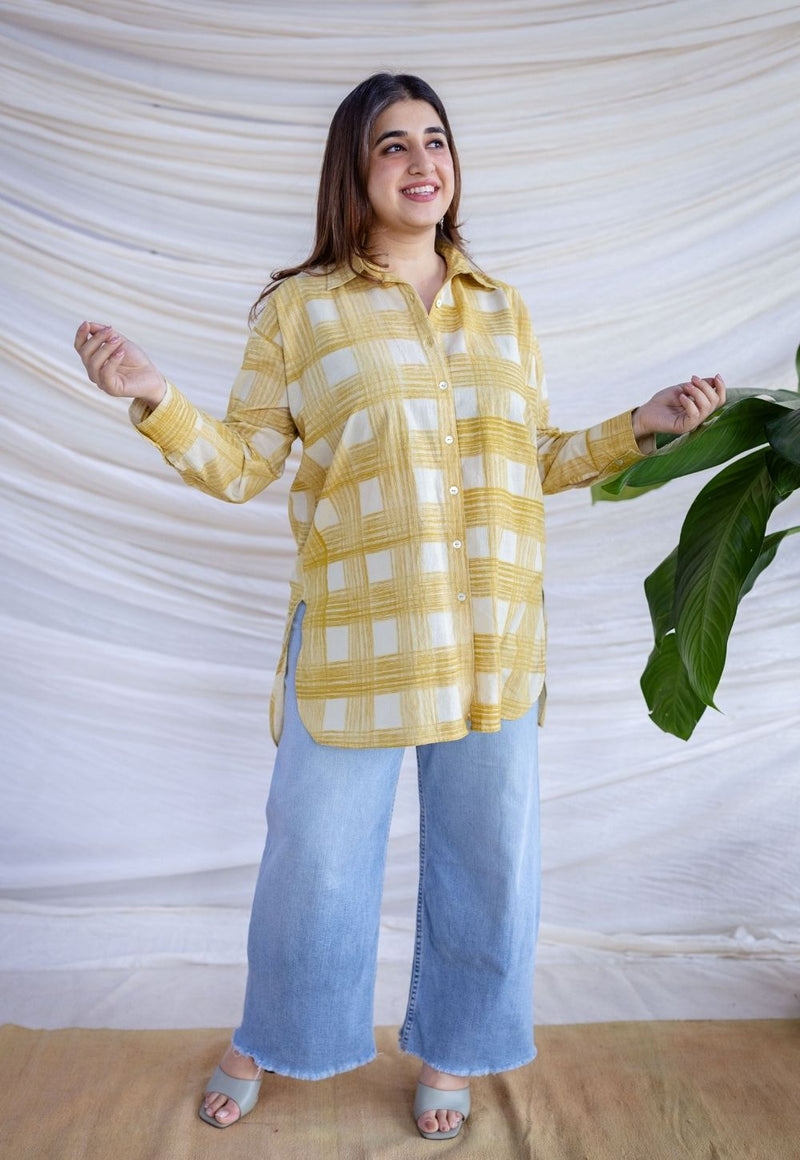 Rinaz Yellow Bagru Cotton Loose Shirt