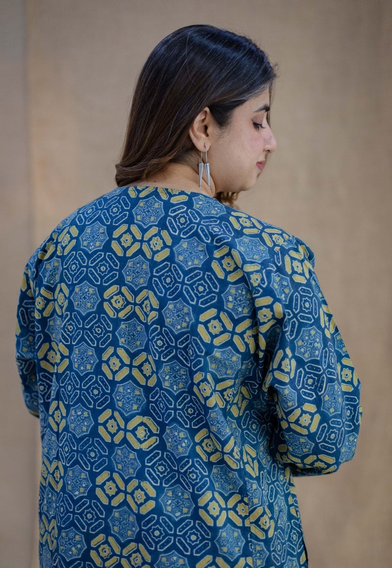 Ritika Blue Ajrakh Cotton Loose Kurta