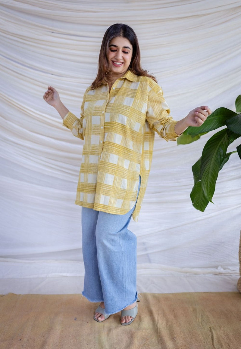 Rinaz Yellow Bagru Cotton Loose Shirt