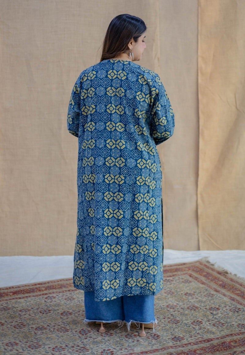 Ritika Blue Ajrakh Cotton Loose Kurta