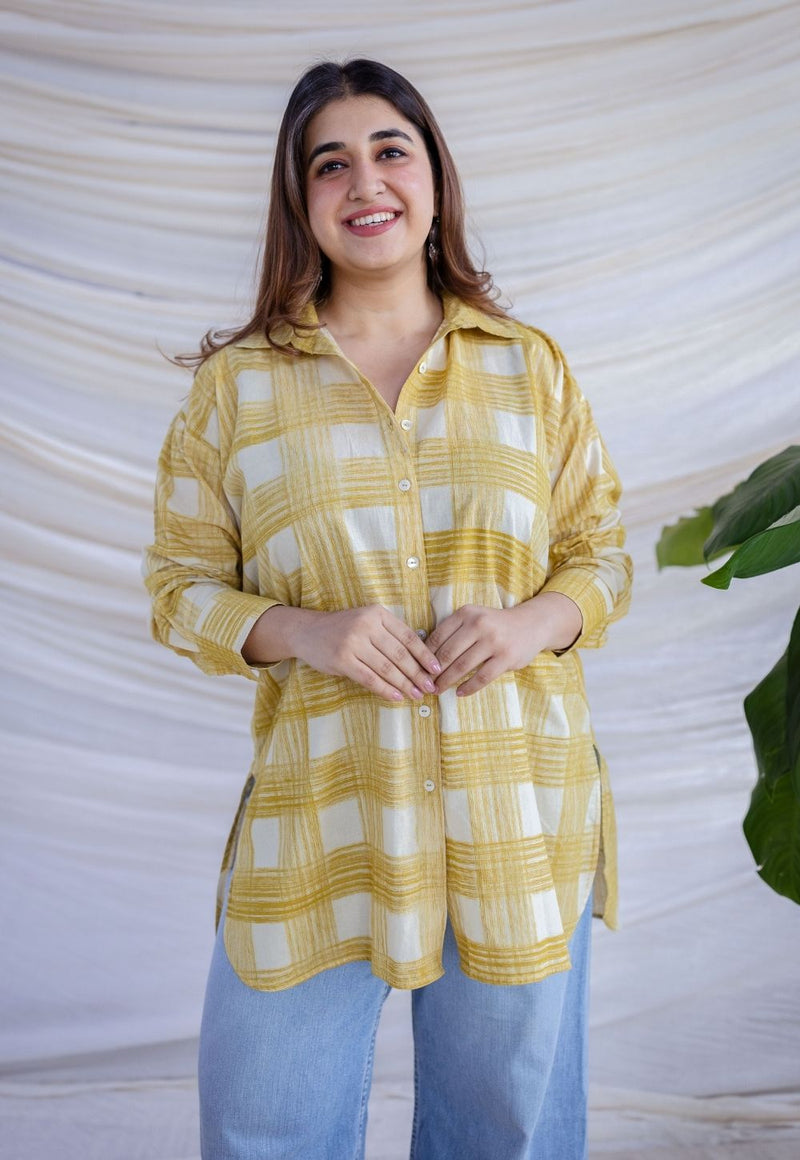 Rinaz Yellow Bagru Cotton Loose Shirt