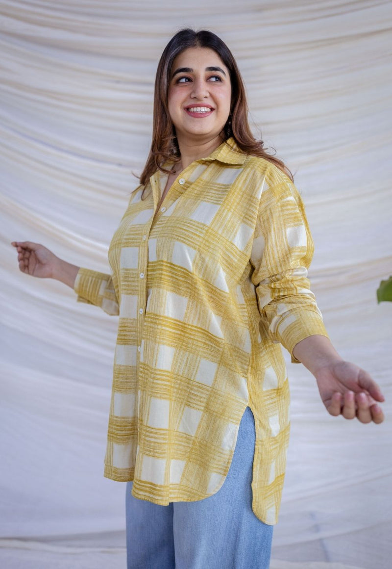 Rinaz Yellow Bagru Cotton Loose Shirt