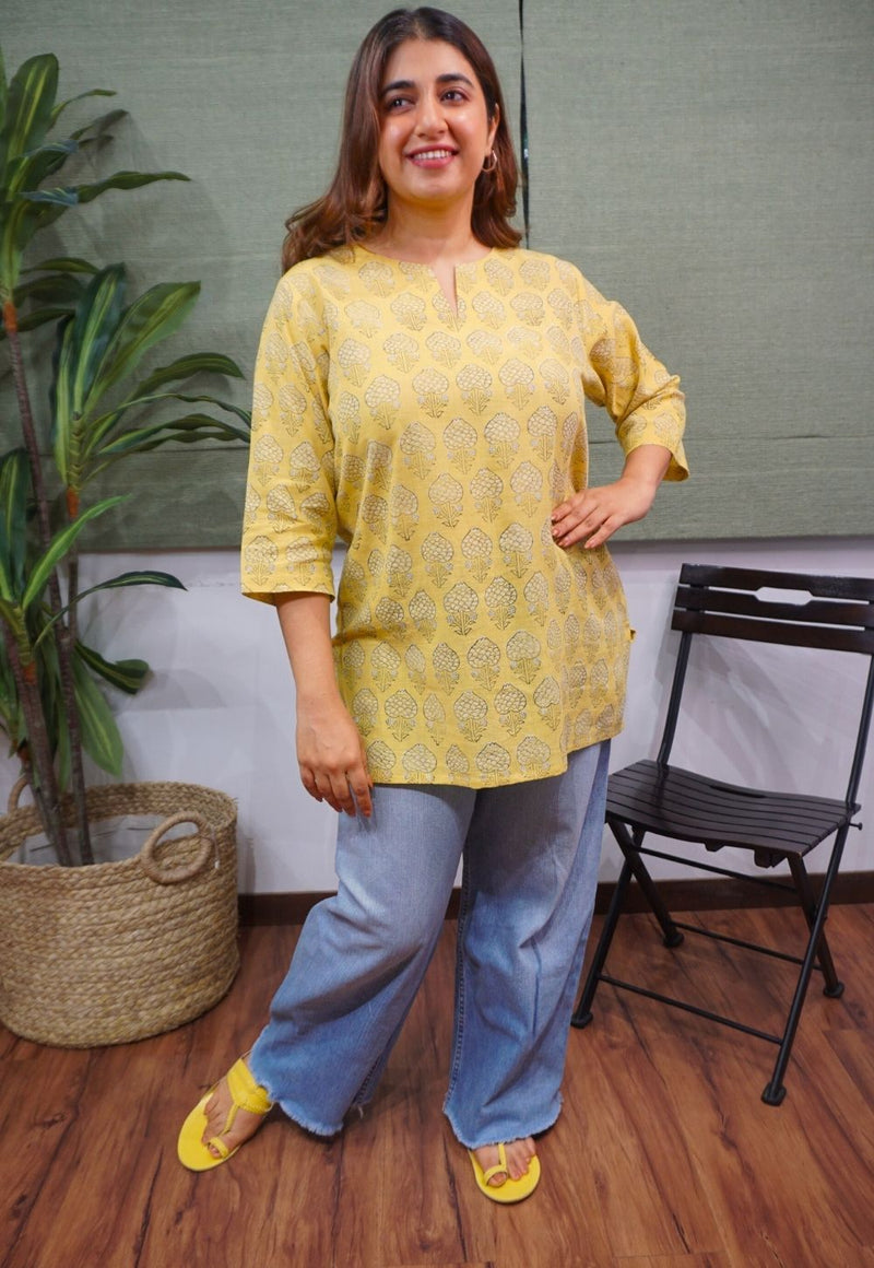 Yellow Dabu Slub Cotton Top