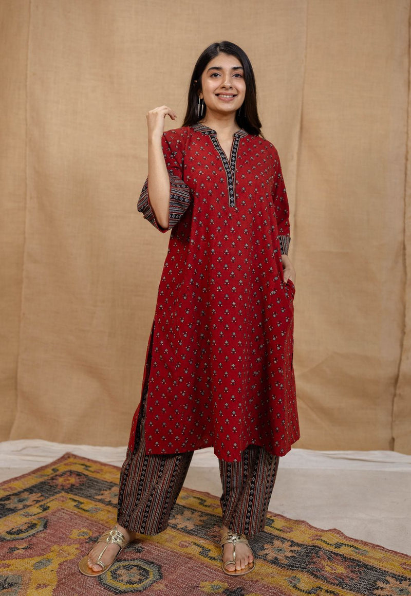 Adrina Madder Ajrakh Cotton A Line Kurta