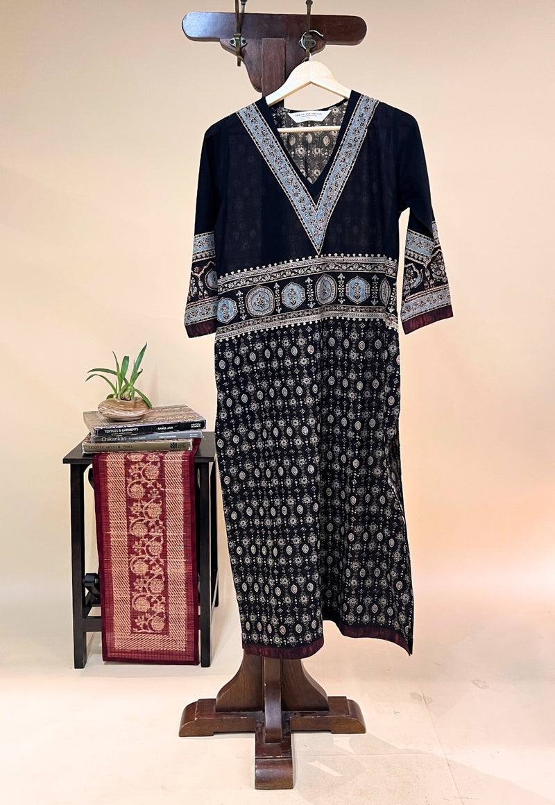 Elisha Black Ajrakh Cotton Straight Kurta