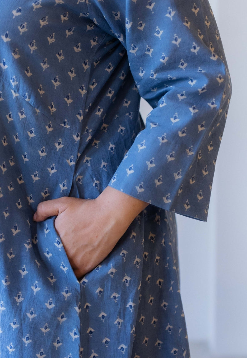 Apurva Blue Cotton Ajrakh A Line Kurta