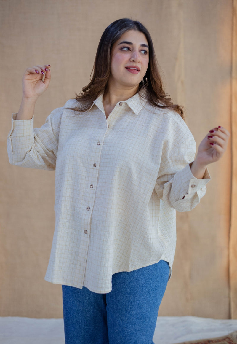 Ruhi Off White Handwoven Kala Cotton Loose Shirt