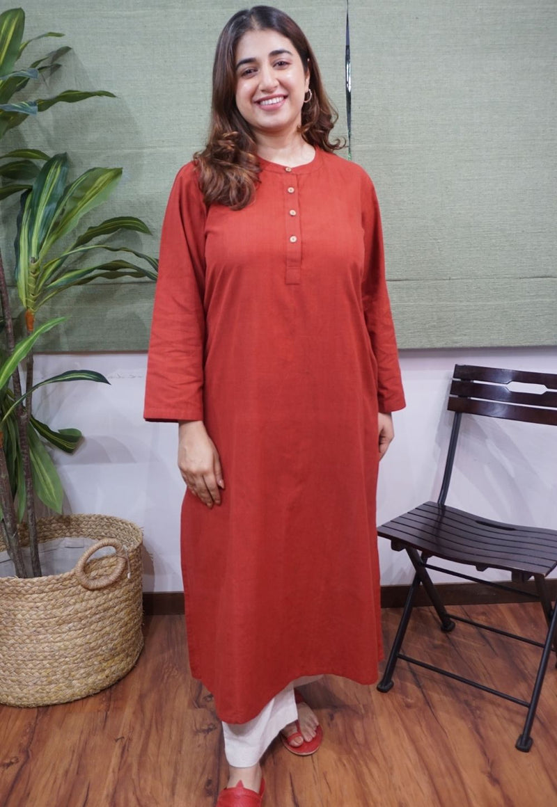 Maroon Handspun Handwoven Cotton Kurta