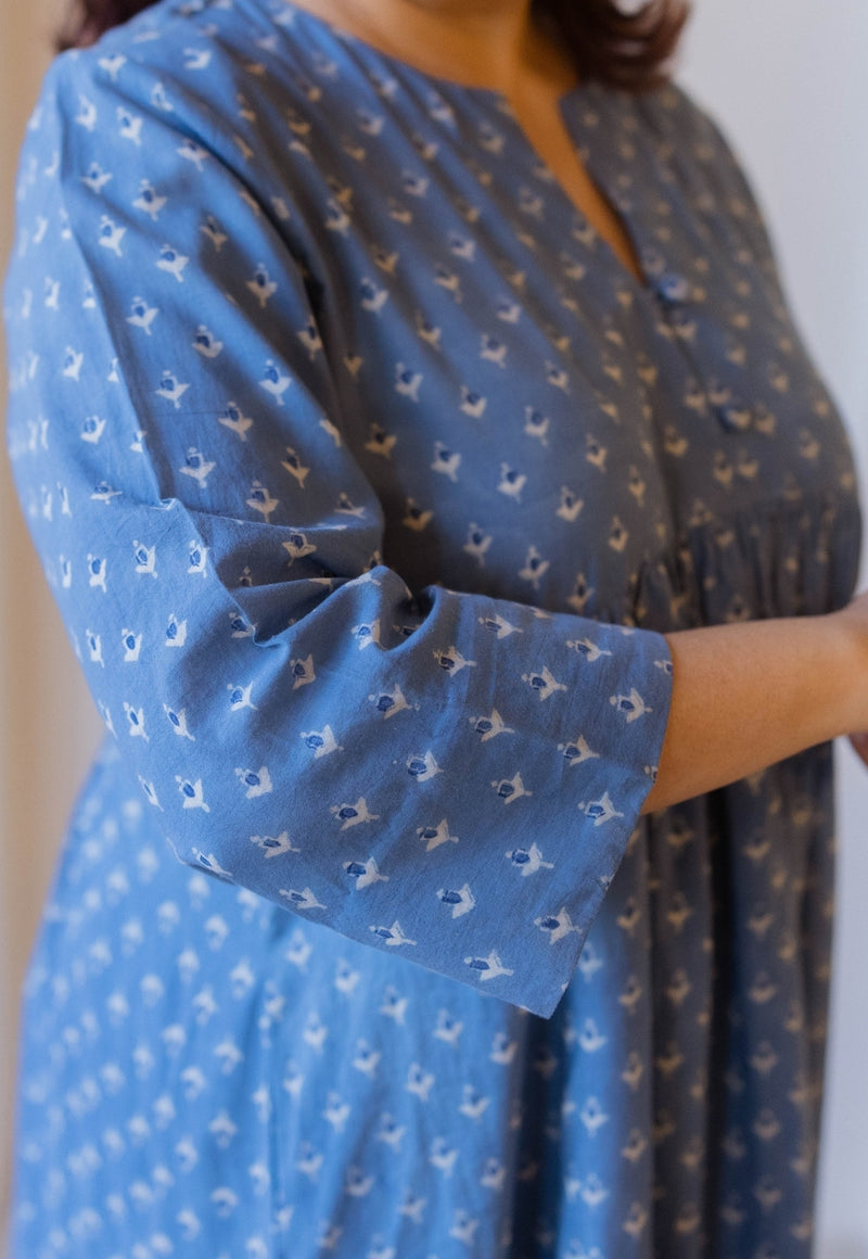 Apurva Blue Cotton Ajrakh A Line Kurta