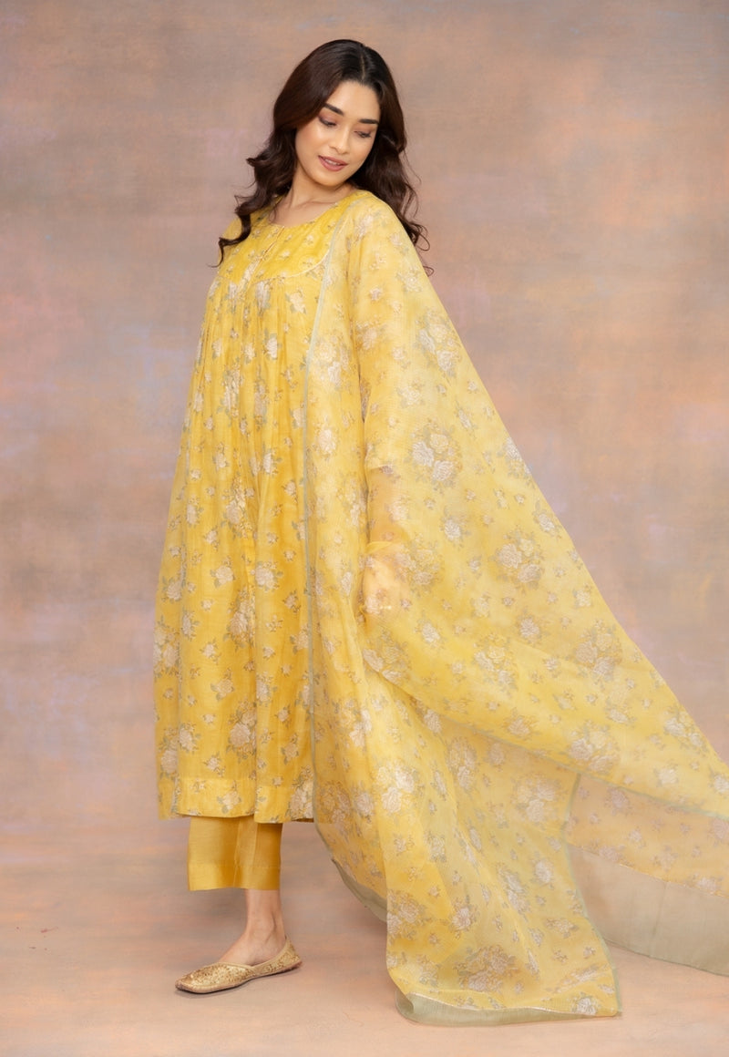 Yashi Yellow Solid Chanderi Silk Straight Pant