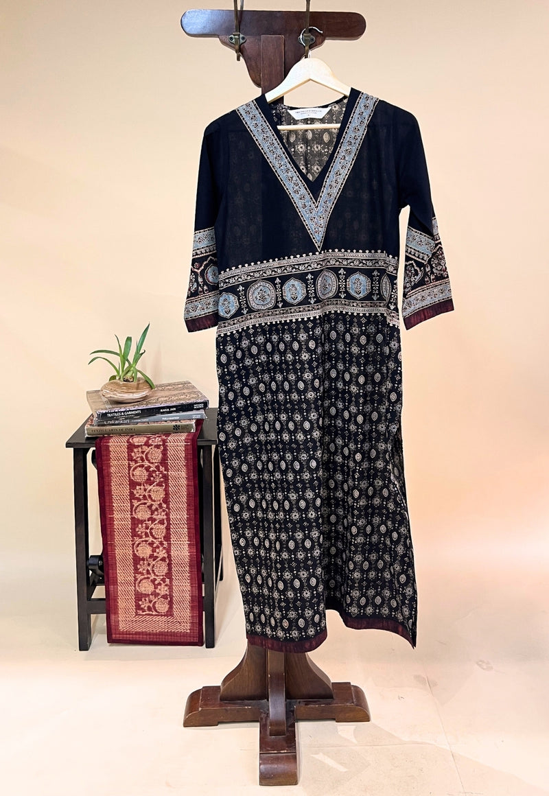 Elisha Black Ajrakh Cotton Straight Kurta