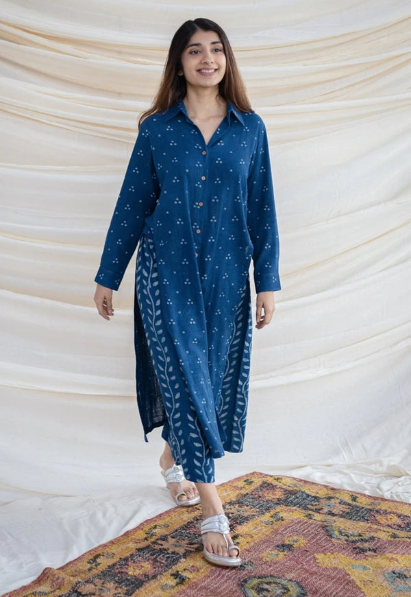 Anya Blue Slub Cotton Dabu Co-Ord Set
