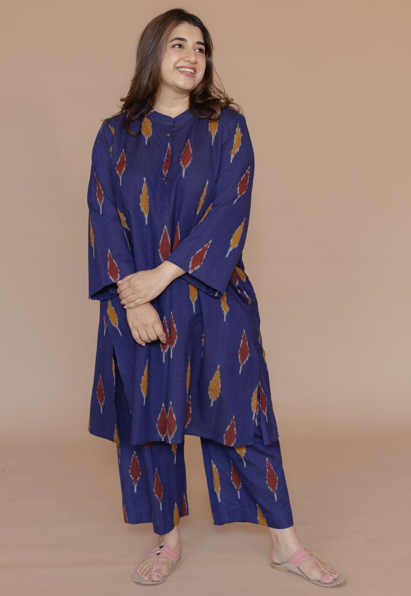 Ayaat Blue Handloom Ikkat Cotton Straight Kurta