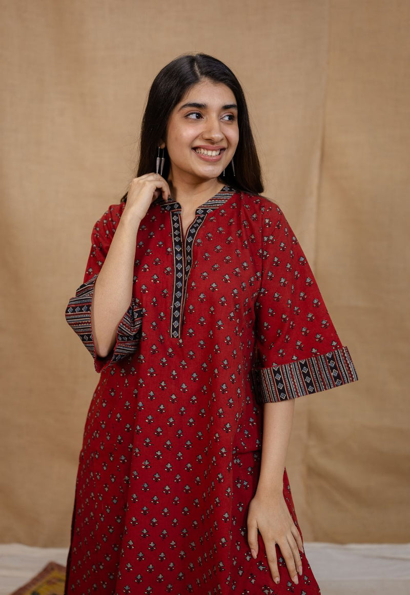 Adrina Madder Ajrakh Cotton A Line Kurta