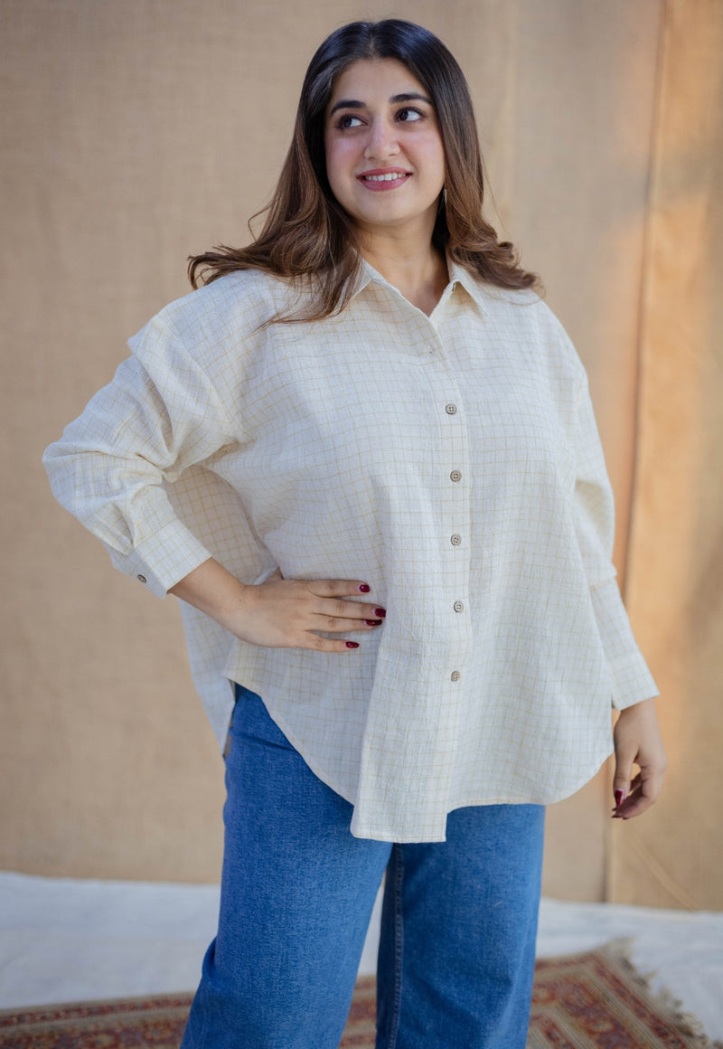 Ruhi Off White Handwoven Kala Cotton Loose Shirt