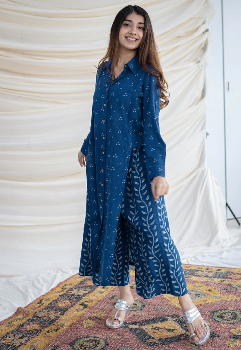 Anya Blue Slub Cotton Dabu Co-Ord Set