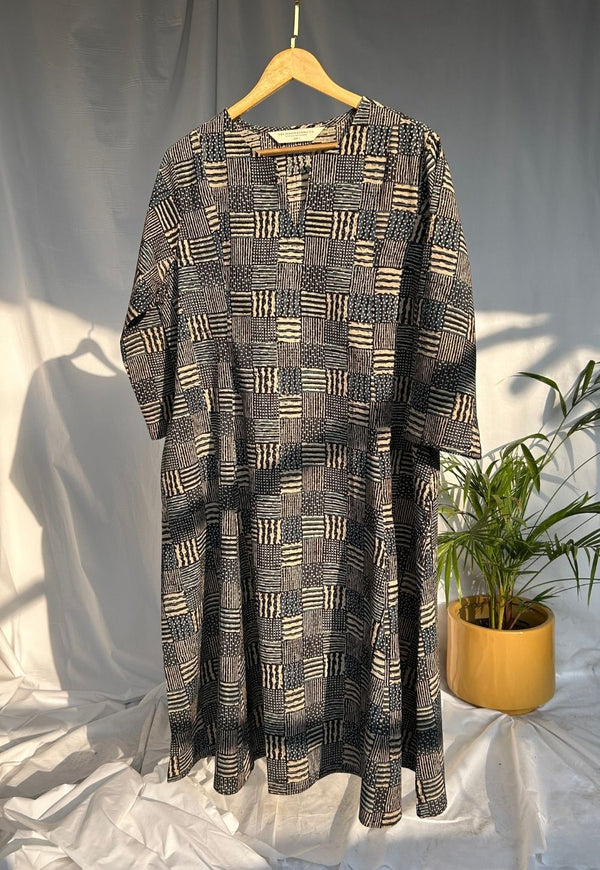 Malika Charcoal Ajrakh Cotton Kali Kurta