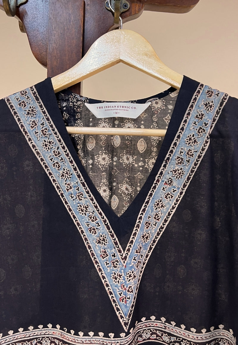 Elisha Black Ajrakh Cotton Straight Kurta