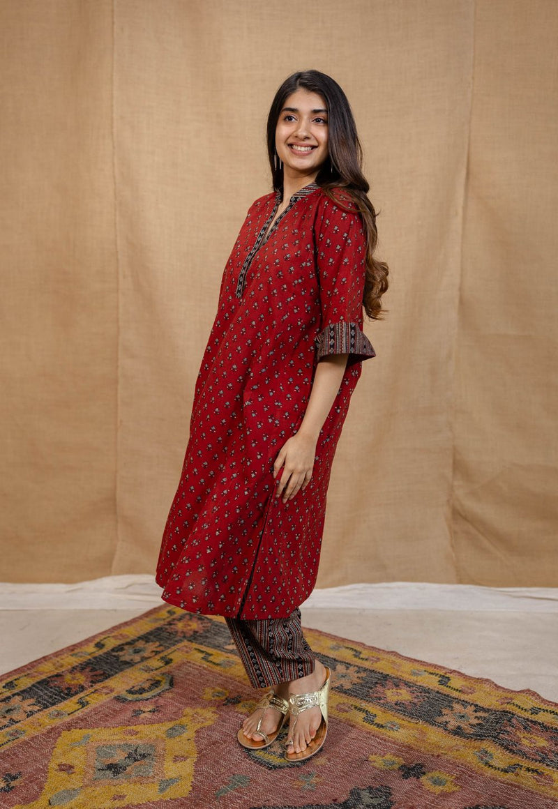 Adrina Madder Ajrakh Cotton A Line Kurta