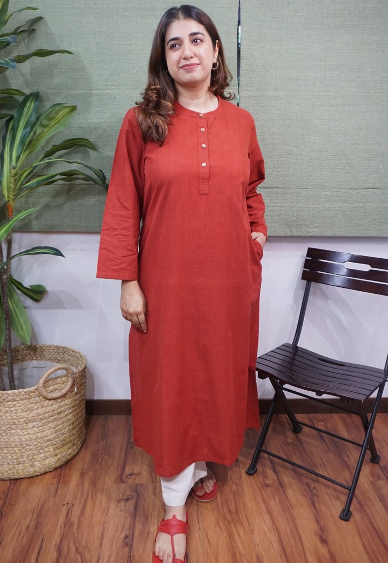 Maroon Handspun Handwoven Cotton Kurta