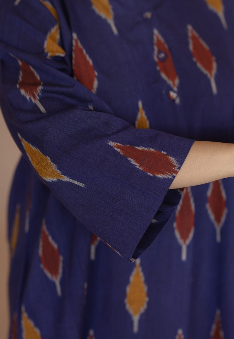 Ayaat Blue Handloom Ikkat Cotton Straight Kurta