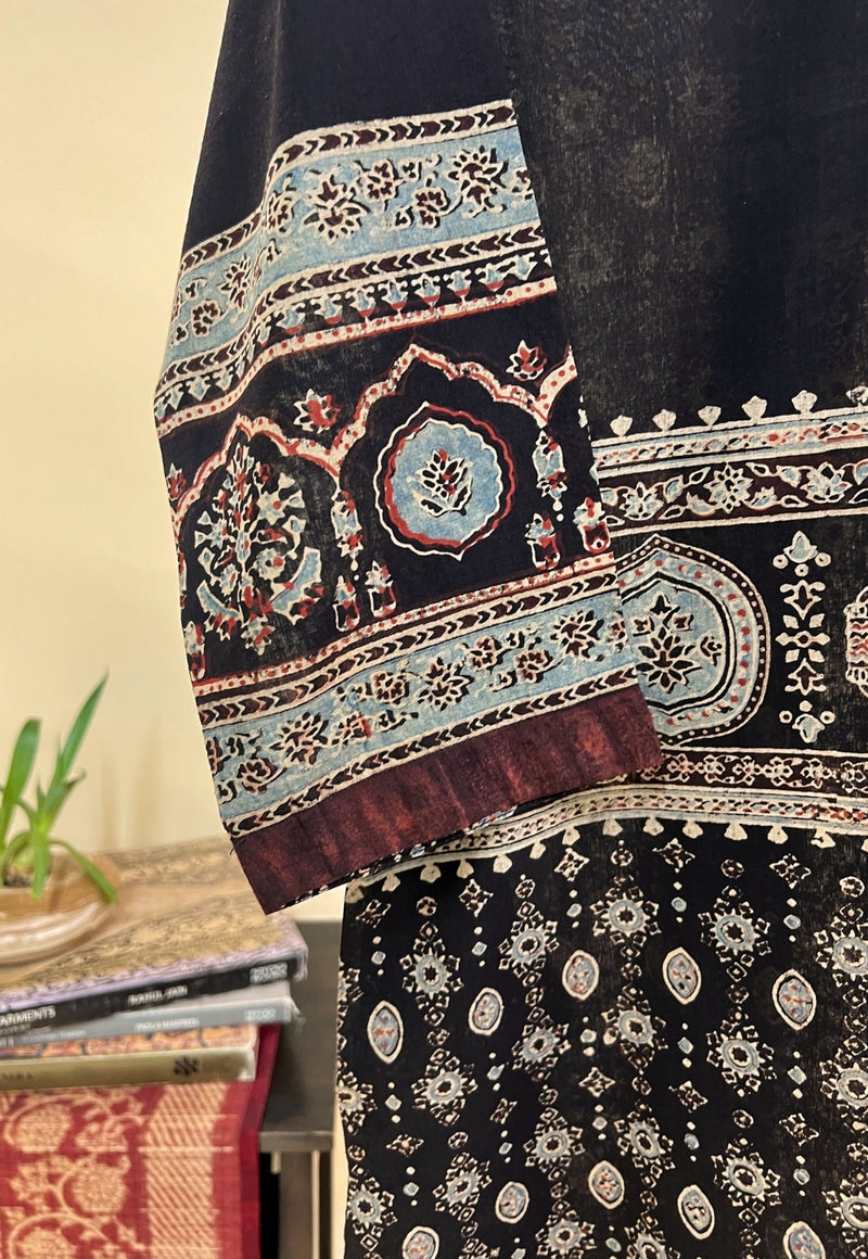 Elisha Black Ajrakh Cotton Straight Kurta
