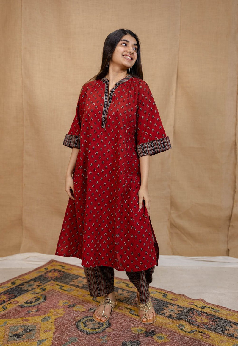 Adrina Madder Ajrakh Cotton A Line Kurta