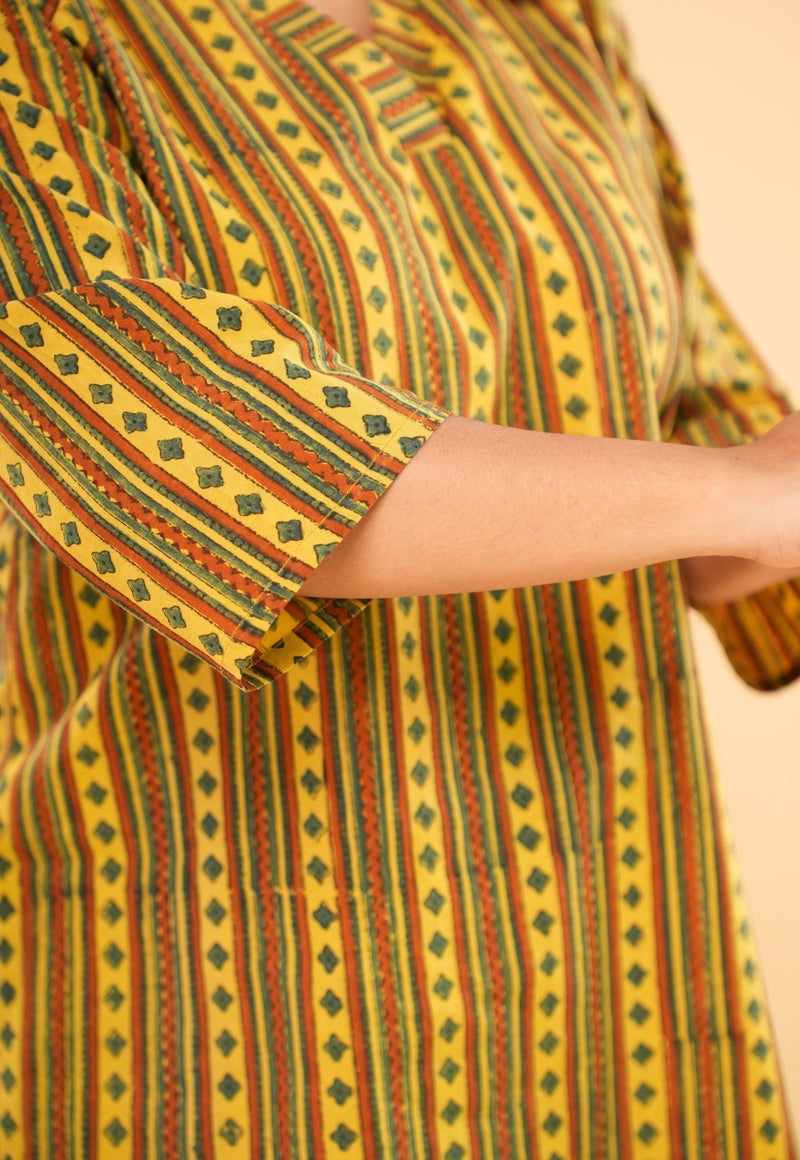 Alisha Yellow Ajrakh Cotton Straight Short Top