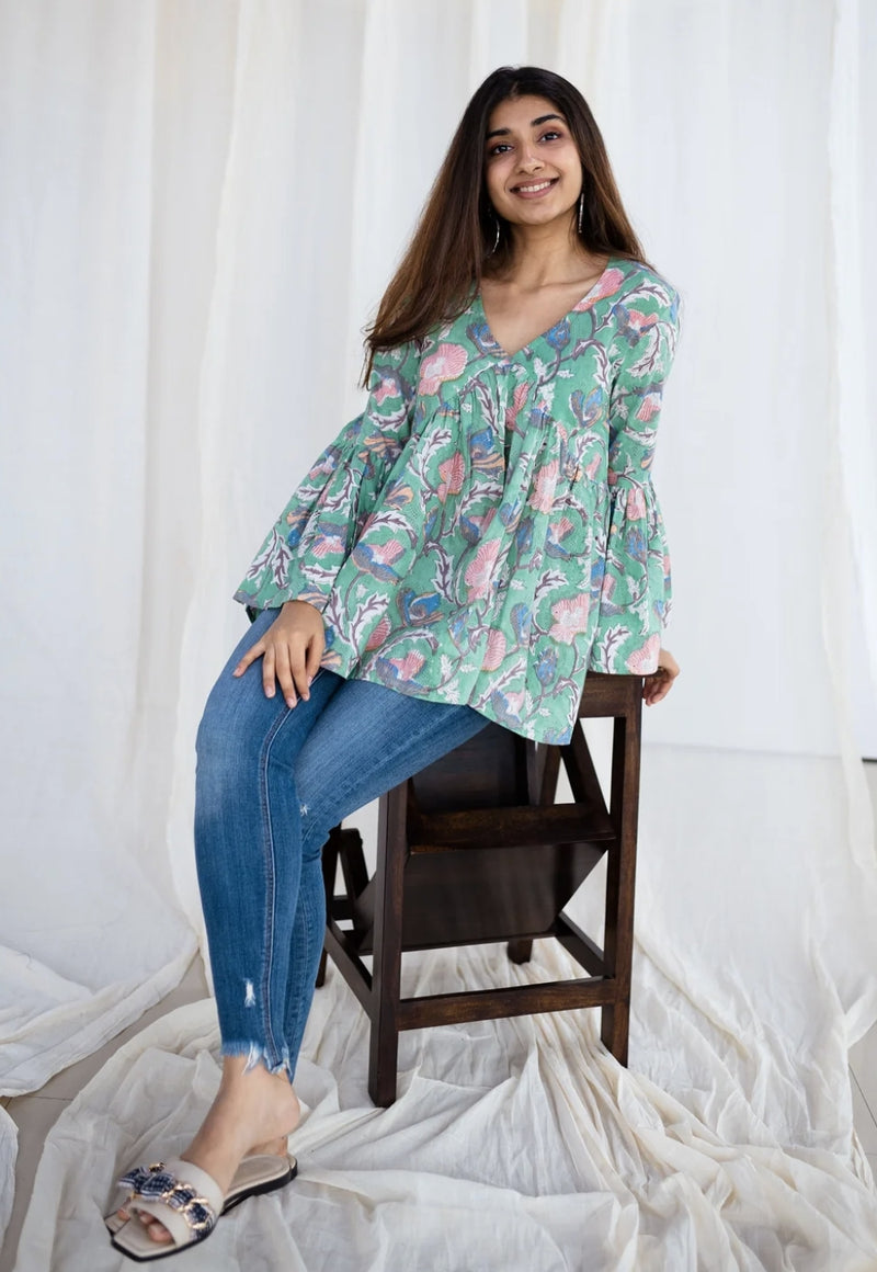 Sakshi Sanganeri Green Cotton Short Top